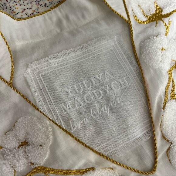 Yuliya Magdych Embroidered White Gold Mini Dress Cotton Silk Women’s Size M - Picture 7 of 10